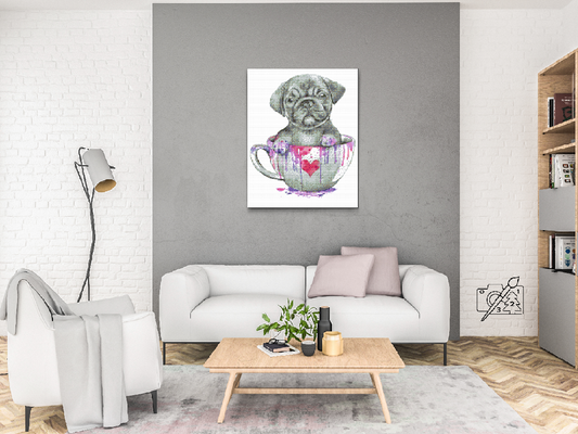 Diamond Painting - Mops i et malet krus