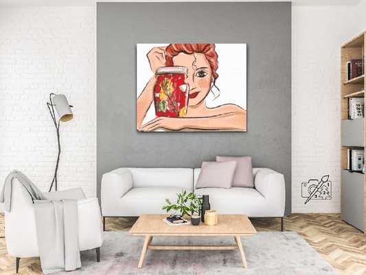 Diamond Painting - Kvinde smiler bag flasken