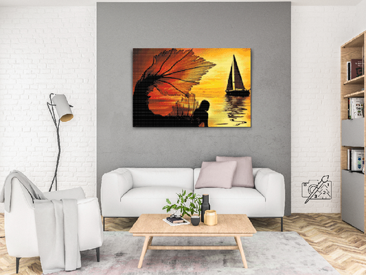 Diamond Painting - Havfrue og sejlbåd