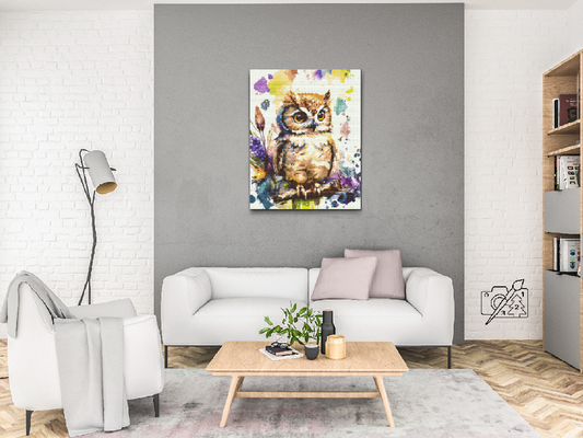Diamond Painting - Ugle på en farverig baggrund