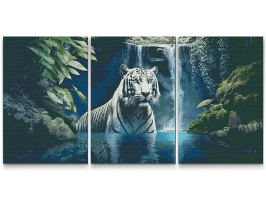Diamond Painting - White Tiger ved et vandfald (sæt af 3)