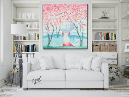 Diamond Painting - Kvinde står under kirsebærtræer