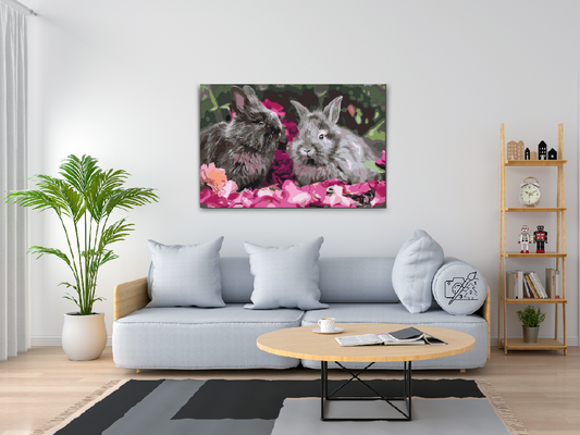 Paint by Numbers - Kaniner blandt blomster