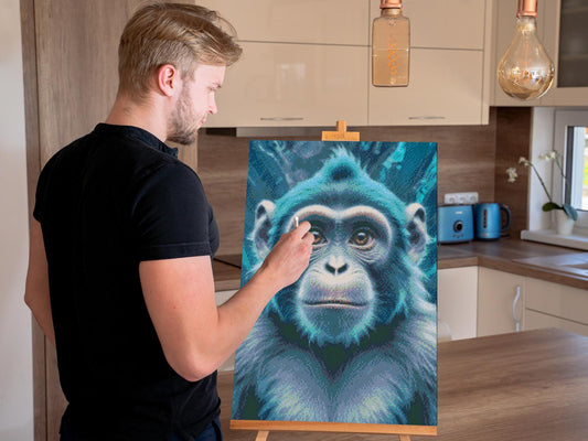 Diamond Painting - Abe i mørk turkis nuancer