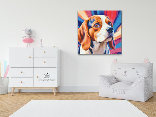 Diamond Painting - Beagle i nuancer af rød og blå