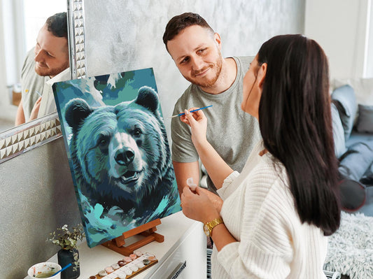 Paint by Numbers - Bjørn i nuancer af mørk turkis