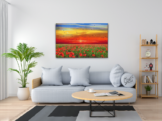Diamond Painting - Valmuemark ved solnedgang