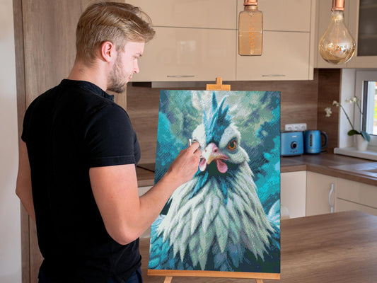 Diamond Painting - Høne i nuancer af mørk turkis