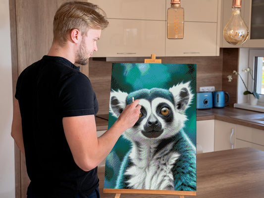 Diamond Painting - Lemur i nuancer af mørk turkis