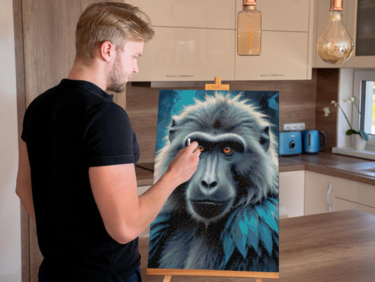 Diamond Painting - Bavian i nuancer af mørk turkis