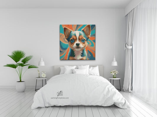 Diamond Painting - Hvalp i nuancer af turkis og orange