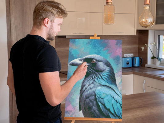 Diamond Painting - Ravn i nuancer af mørk turkis