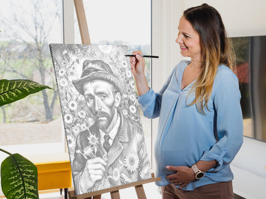 Mal-med-prikker - Vincent Van Gogh i en solsikkemark