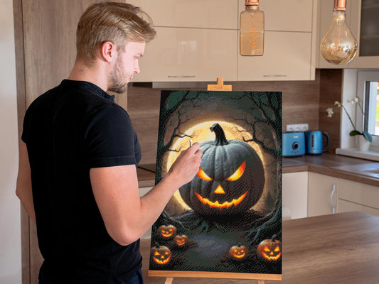 Diamond Painting - Skræmmende græskar i mørket