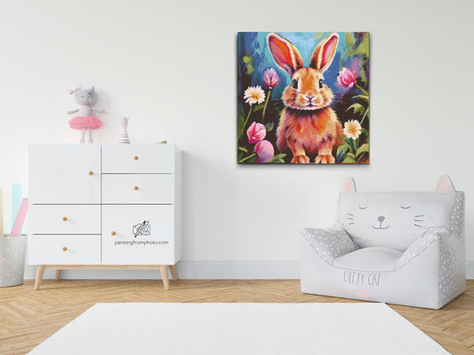 Diamond Painting - Glade Kanin med blomster