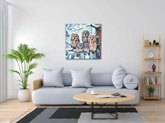 Diamond Painting - Uglefamilie om vinteren