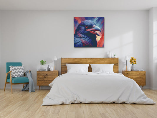 Diamond Painting - Ravn i nuancer af rød og blå