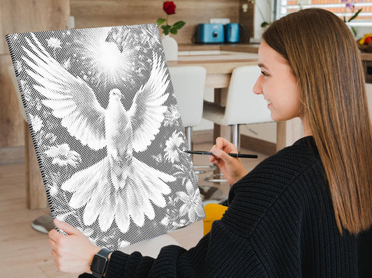 Mal-med-prikker - Due blandt blomster