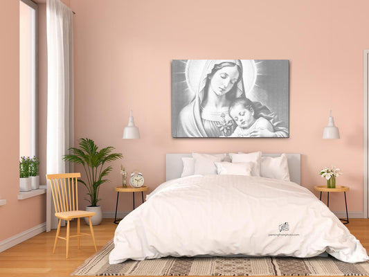 Mal-med-prikker - Jomfru Maria med barnet