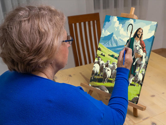 Paint by Numbers - Jesus med får på græsmarken