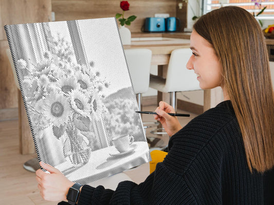 Mal-med-prikker - Solsikker i en vase