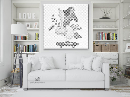 Mal-med-prikker - Illustration - Kvinde på skateboard