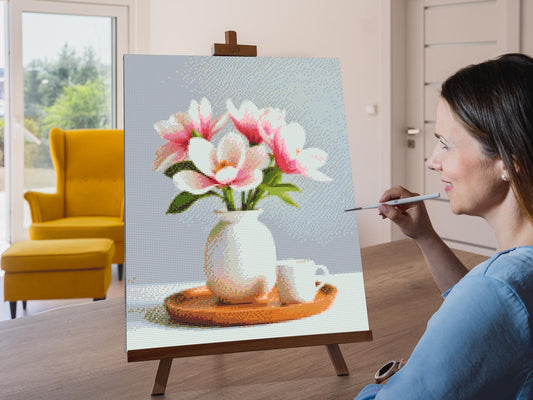 Diamond Painting - Magnoliablomster i en vase
