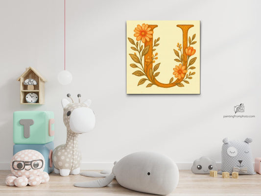 Diamond Painting - Bogstav U - Blomstermønster