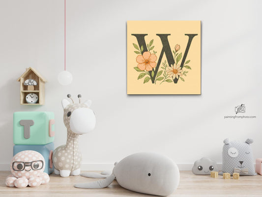 Diamond Painting - Bogstav W - Blomstermønster