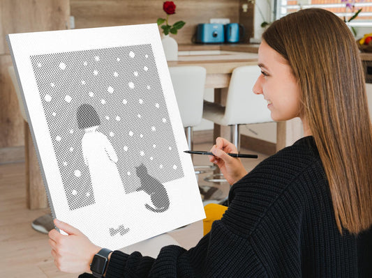 Mal-med-prikker - Blå kat