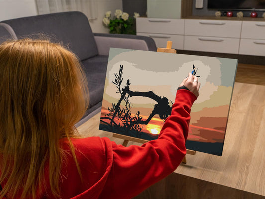 Paint by Numbers - Oliventræ ved solnedgang