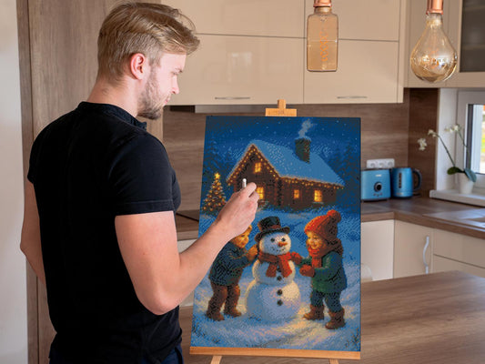 Diamond Painting - Børn, der bygger en snemand