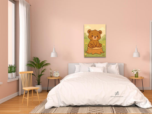 Diamond Painting - Teddybjørn på træstubben