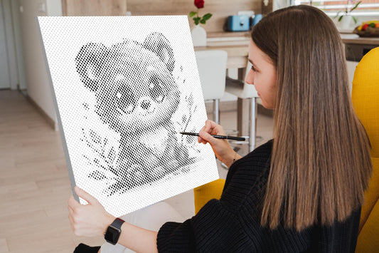 Mal-med-prikker - Teddy Bear med Store Øjne