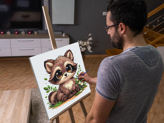 Paint by Numbers - Vaskebjørn med Store Øjne