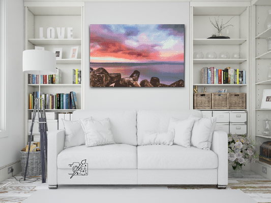 Diamond Painting - Rød solnedgang over havet