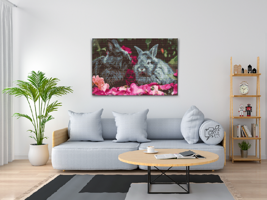 Diamond Painting - Kaniner blandt blomster