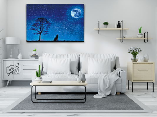 Diamond Painting - Hylende hund ved fuldmåne