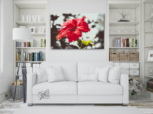 Diamond Painting - Rød blomst i grå baggrund