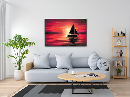 Diamond Painting - Båd ved solnedgang