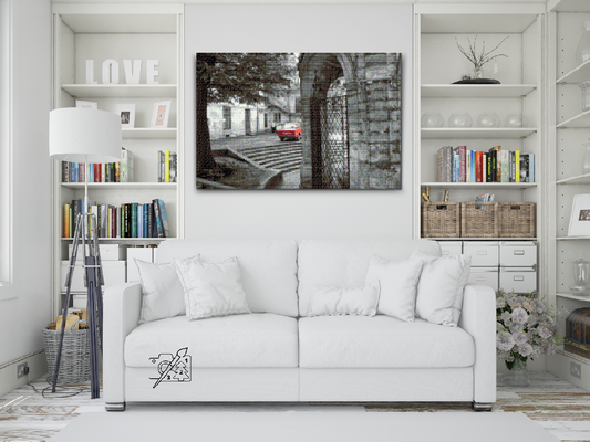 Diamond Painting - Rød bil i Grå Gyde