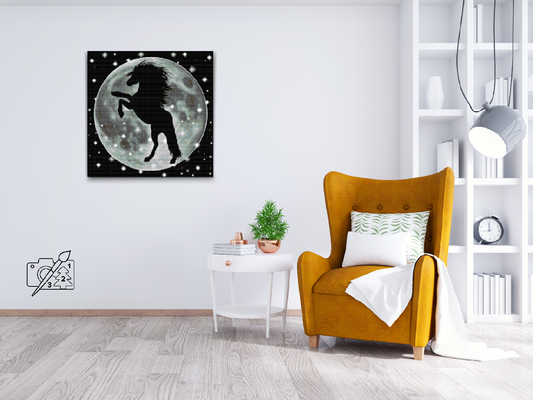Diamond Painting - Silhuet af en hest på månen