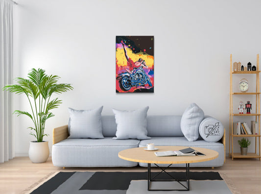 Paint by Numbers - Damen i rødt på motorcykel