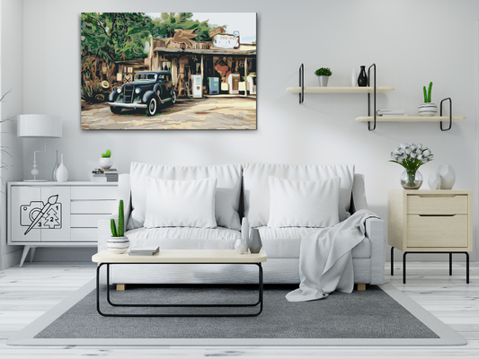 Paint by Numbers - Bil ved pumpen