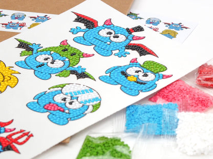 Diamond Painting Sticker - Blå Monstre