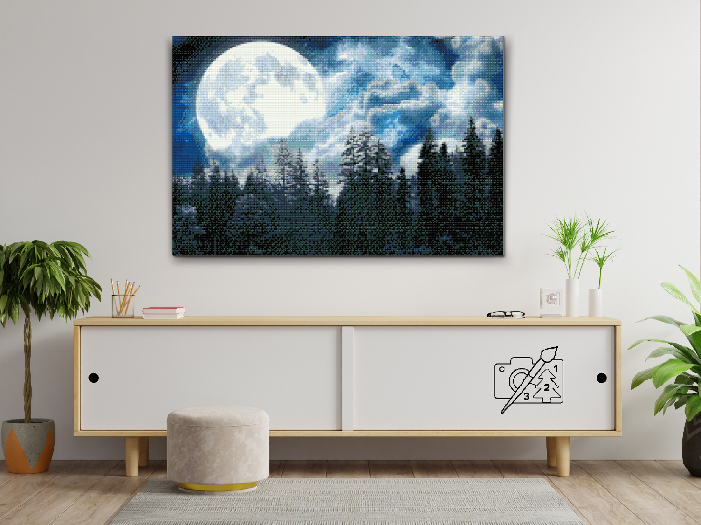 Diamond Painting - Fuldmåne over skoven