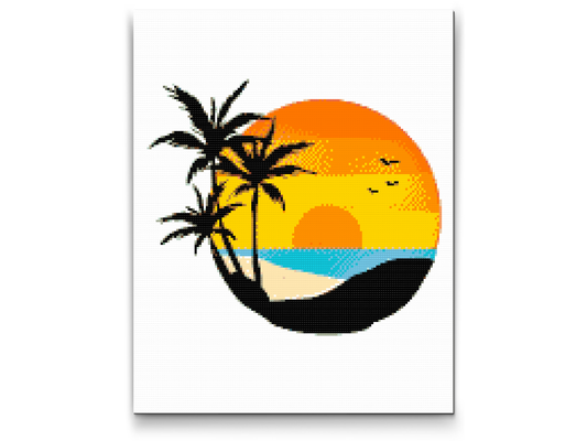 Diamond Painting - Strand, Palmer, Solnedgang