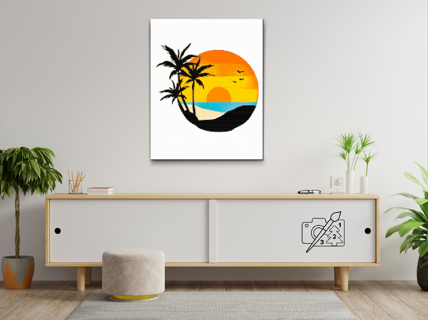 Diamond Painting - Strand, Palmer, Solnedgang