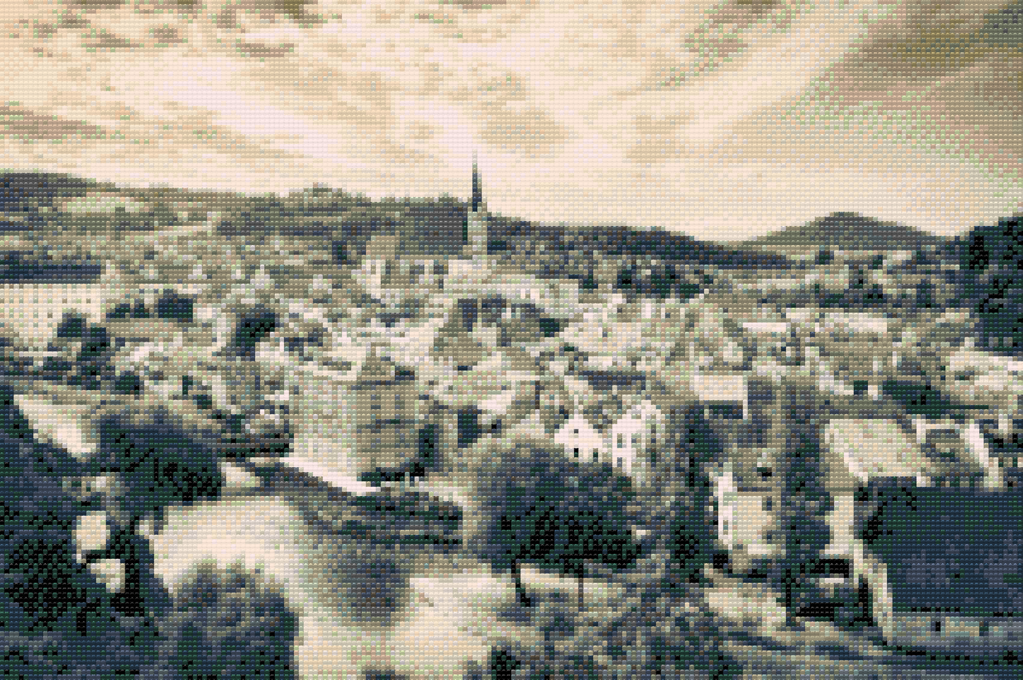 Diamond Painting - Cesky Krumlov i grå nuancer