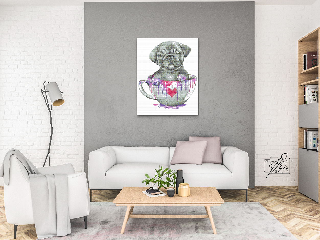 Diamond Painting - Mops i et malet krus